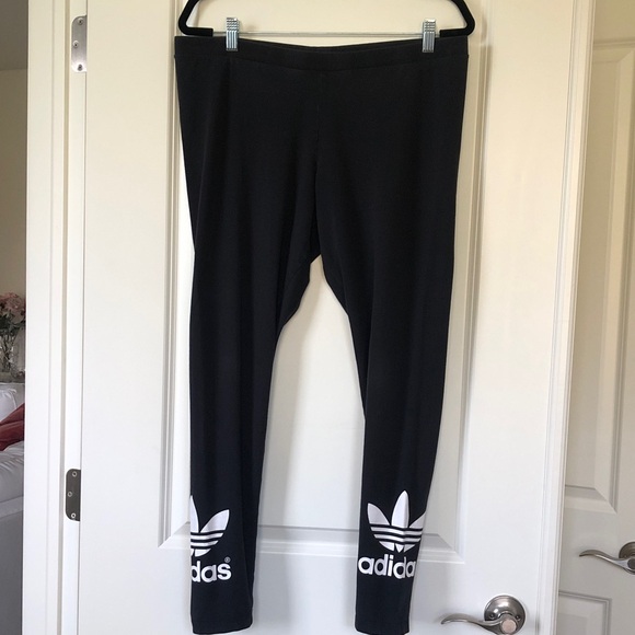 Adidas Black Leggings with White Trefoil Logo - Picture 1 of 7